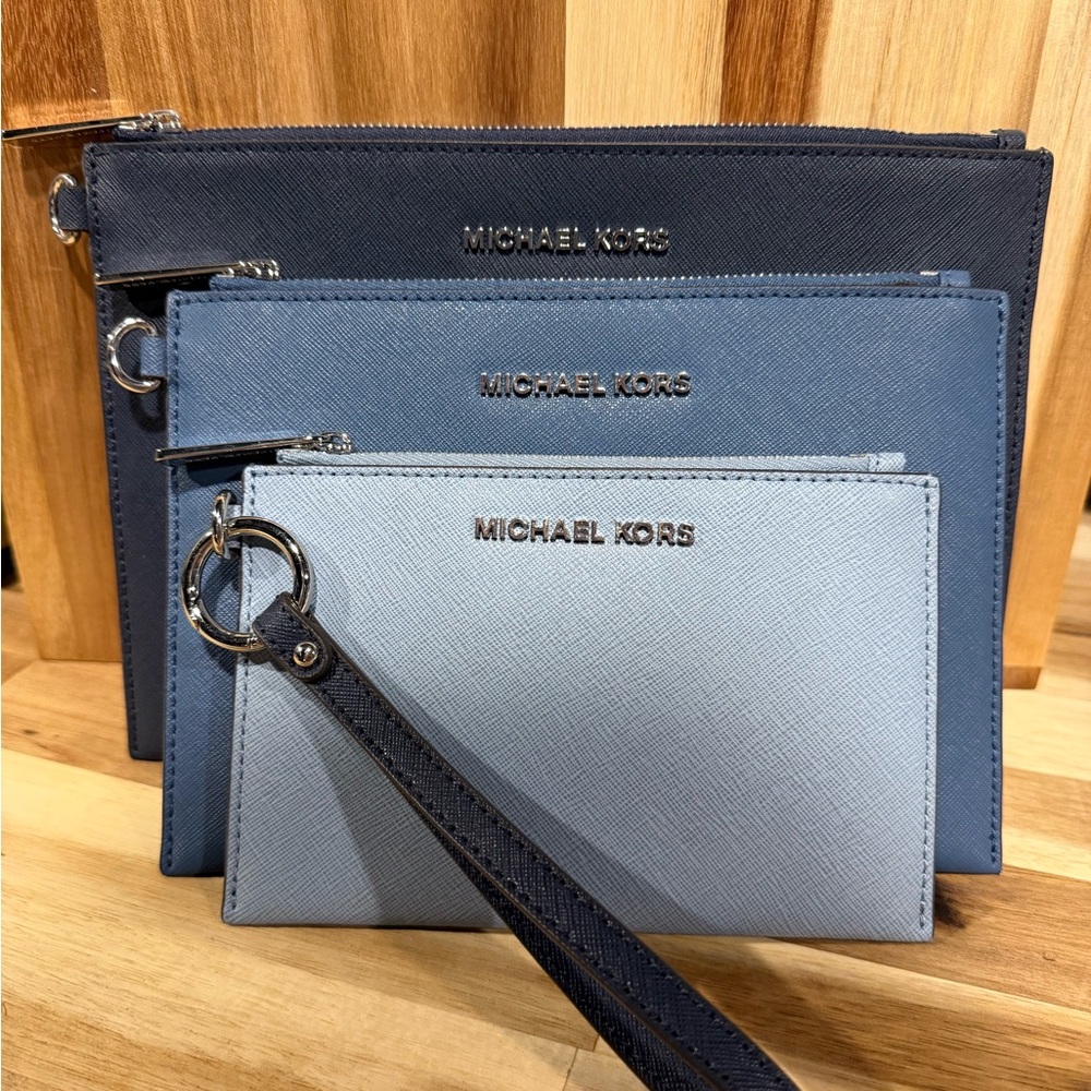 Michael Kors Navy and Light Blue Wristlet Trio